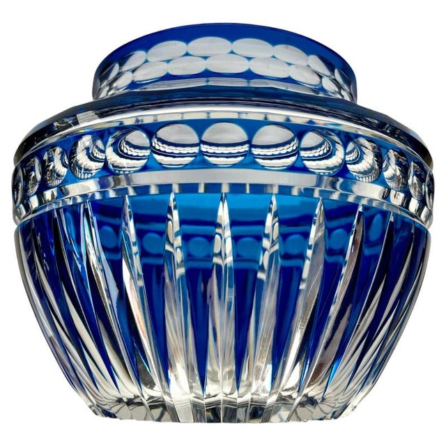 Cobalt Cut-to-Clear Crystal Pique Fleurs Vase with Grille from Val Saint Lambert, 1935 For Sale - Image 3 of 11