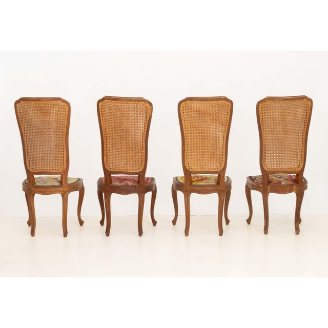 Set of Five Italian Provincial Style Cane-Paneled Walnut Dining Chairs For Sale - Image 9 of 15