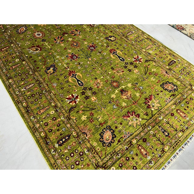 Green Afghan Sultani Natural Dye Wool Rug, Persian Floral Botanical ...