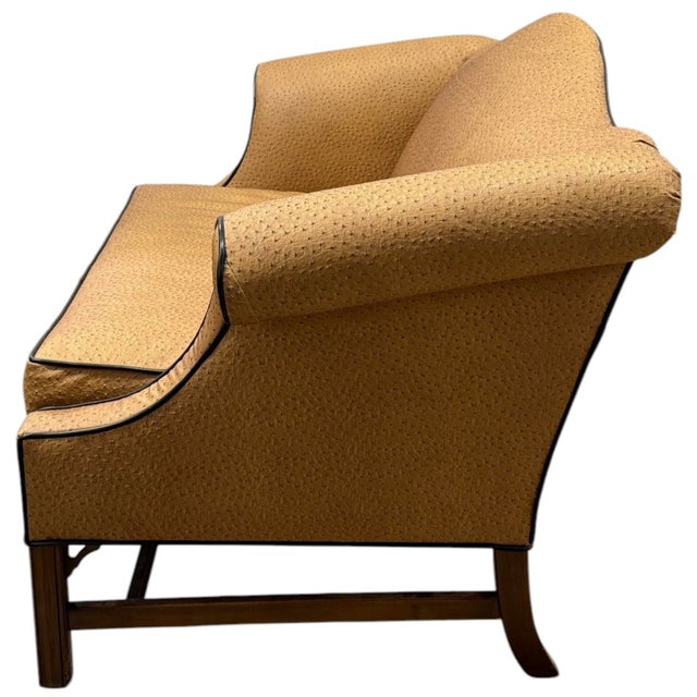 Chinese Chippendale Style Camelback Settee in Ostrich Leather For Sale - Image 4 of 8