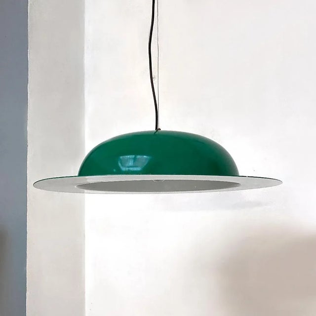 Mid-Century Modern Italian Hat-Shaped Green Metal Chandelier, 1970s For Sale - Image 3 of 16