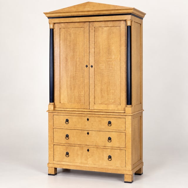Neoclassical 20th-C. Neoclassical Biedermeier Style Custom Maple Linen Press Cabinet Armoire For Sale - Image 3 of 6
