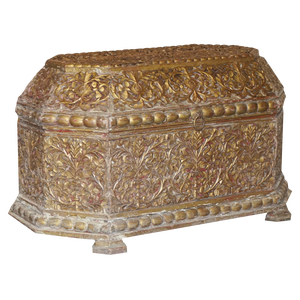18th Century Indian Hand Carved & Painted Coffer Linen Trunk, 1780s