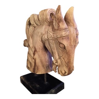 Mid 20th Century Large Scale Monkey Pod Wood Horse Head Bust Sculpture W Base For Sale