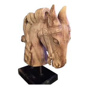 Mid 20th Century Large Scale Monkey Pod Wood Horse Head Bust Sculpture W Base
