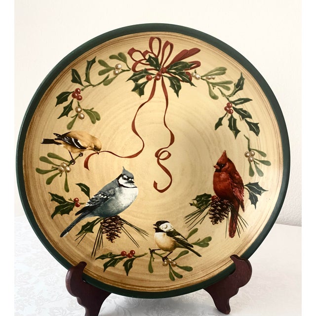 Vintage Lenox Winter Greetings Large Low Serving Bowl. Measures 14 3/8 inches in diameter and 3 1/8 inches in height....