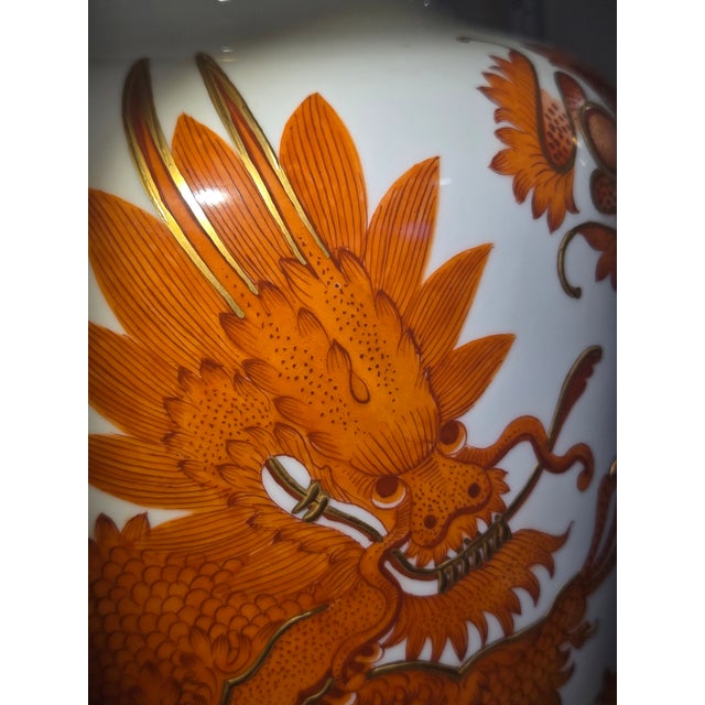 Ceramic Large 16.5" Mid-Century Hertel-Jacob Bavaria Gilded Porcelain Ginger Jar – Signed E. Habenicht – Red Dragon Motif For Sale - Image 7 of 10