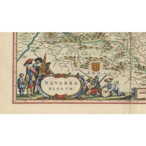 Blaeu Map of Navarre Navarre Regnum, 1642 For Sale - Image 3 of 9