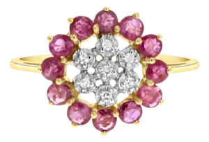 Ruby & Diamond Sunburst Ring 1.00cttw 14k Yellow Gold, Size 7