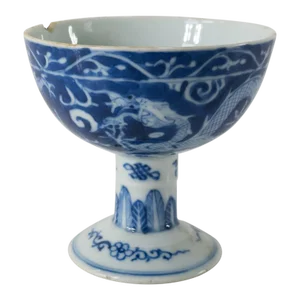 19th Century Chinese Blue and White Dragon Stemcup as Is