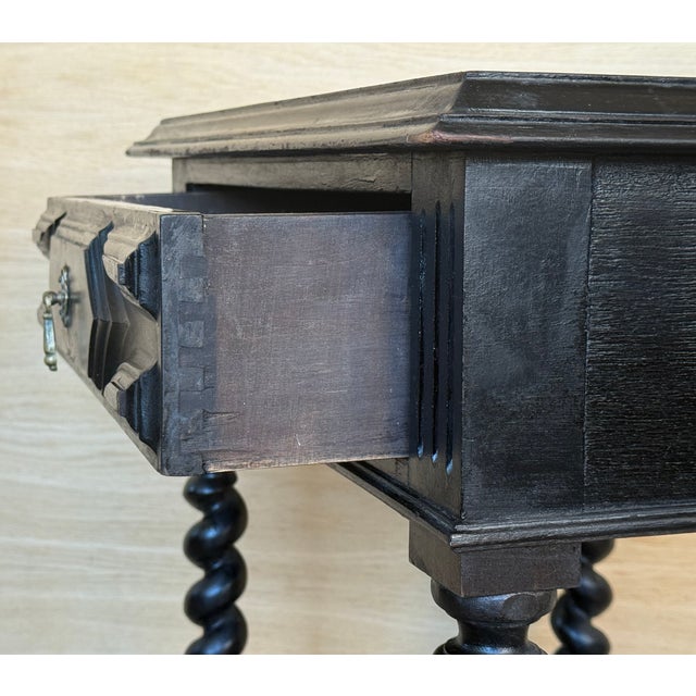 1900-1909 Dark Walnut Carved Spanish Nightstands With Solomonic Legs and Low Shelve For Sale - Image 12 of 15