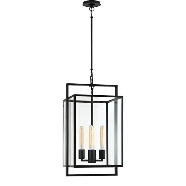 Ian K. Fowler for Visual Comfort Signature Halle Small Lantern in Aged Iron with Clear Glass For Sale