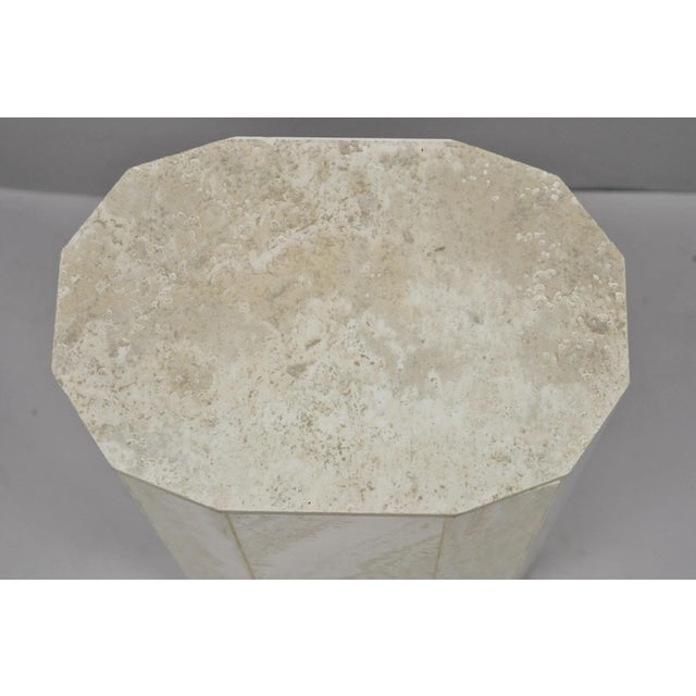 Vintage Postmodern Travertine Stone Small 20" Modern Pedestal Stand Side Table For Sale In Philadelphia - Image 6 of 13
