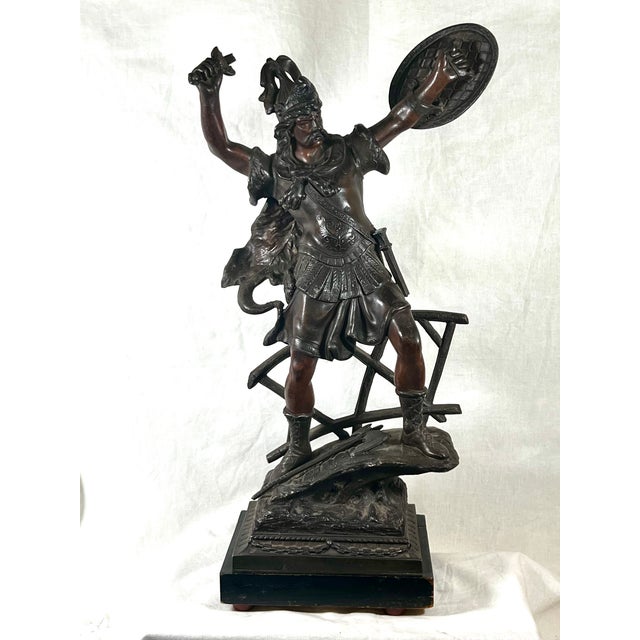 Early 20th Century Pair of Bronzed Finish Spelter Figures of Gallic Warriors For Sale - Image 9 of 18