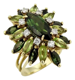 Le Triomphe Diamond & Tourmaline 14k Yellow Gold Cluster Ring, Size 6.75