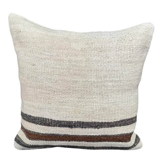 Turkish Hemp Pillow Cushion Natural Beige Black Cushion Cover 20"x20" For Sale
