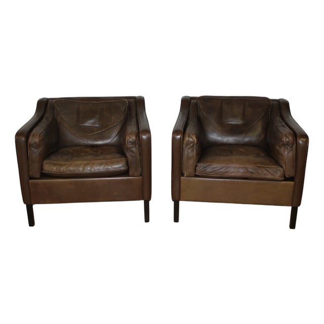 Leather Armchairs attributed to Borge Mogensen, 1970, Set of 2 For Sale