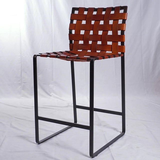 Attributed to Mark Albrecht Pair Of Studio Webbed Counter Stools For Sale - Image 4 of 7