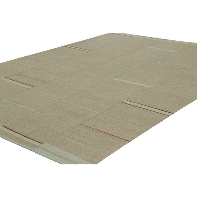 Rug & Kilim Rug & Kilim’s Contemporary Kilim, Beige With Red and Light Blue Textural Stripes For Sale - Image 4 of 7