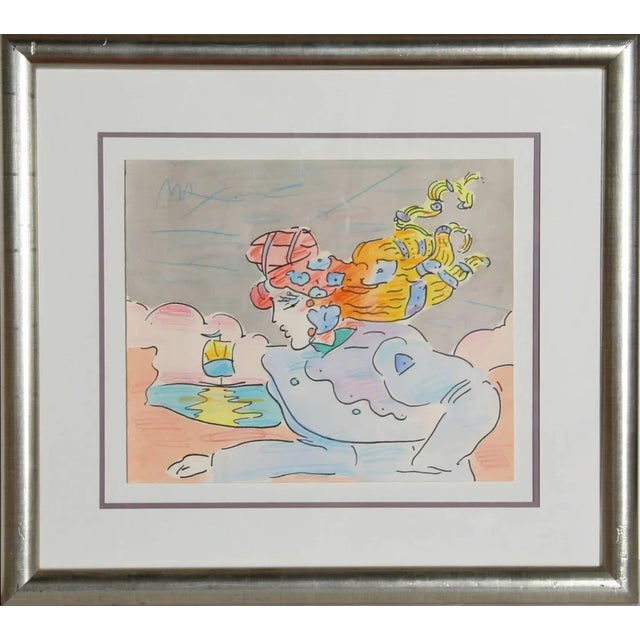 American Peter Max, Lady and Sailboat, Ink and Watercolor For Sale - Image 3 of 3