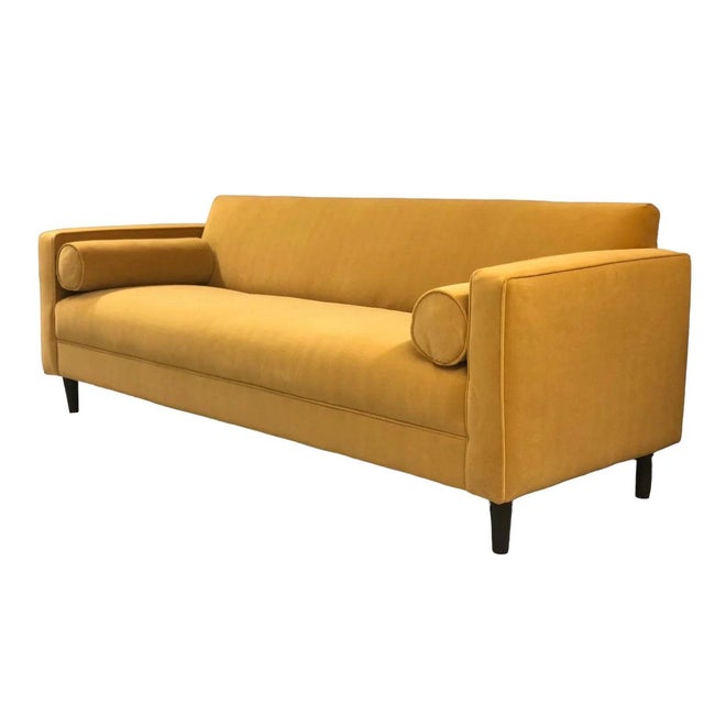 Brand New Modern Sofa/ Couch in Honey Yellow Velvet Upholstery Made in Usa Solid Wood Frame For Sale - Image 4 of 4