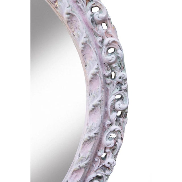 Hollywood Regency Large Mid 20th Century European Hand Painted Oval Wall Mirror For Sale - Image 3 of 6