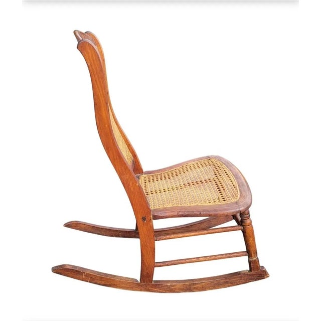 Victorian Style Walnut With Cane Seat and Back Rocker For Sale - Image 4 of 7