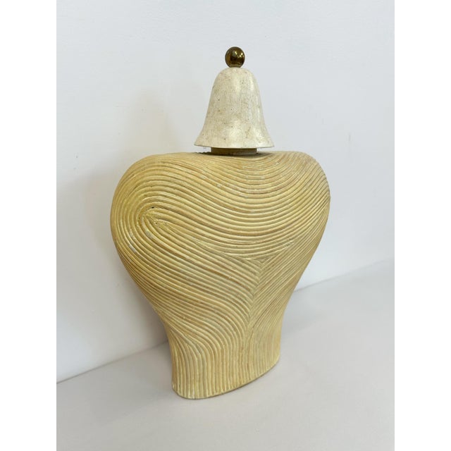Wood Late 20th Century Pencil Reed Tessellated Stone Bust Statue Hollywood Regency Coastal Handmade For Sale - Image 7 of 11
