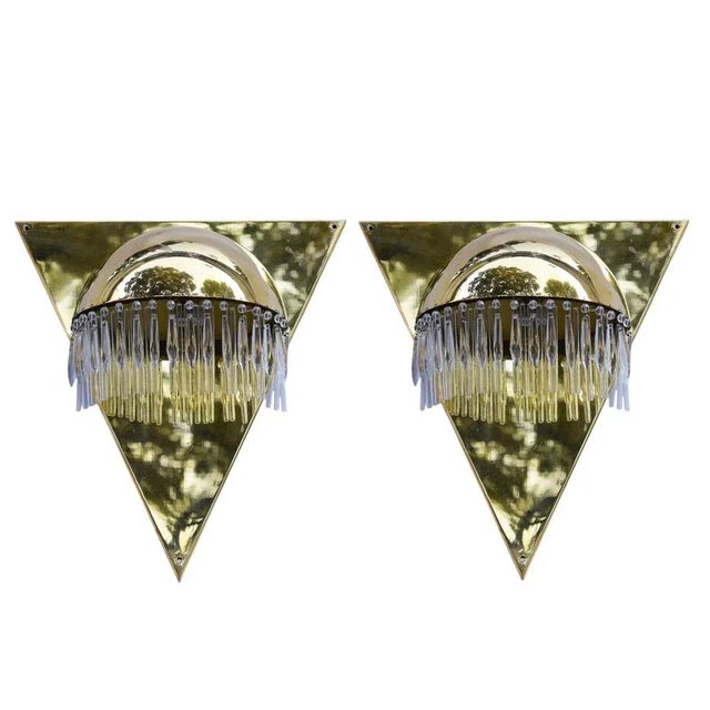 Large Art Deco Style Wall Lamps with Crystals, 1940s, Set of 2 For Sale - Image 6 of 6
