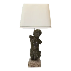 Bronze Classical Figure on Marble Base W/ Shade