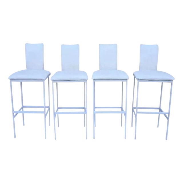 Late 20th Century Minson Ent. Contemporary Modern White Metal Sculpted Barstools Chair - Set of 4 For Sale