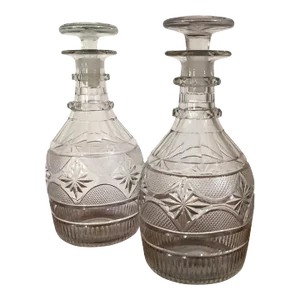 19th Century English Anglo Irish Glass Cut Crystal Decanters - A Pair