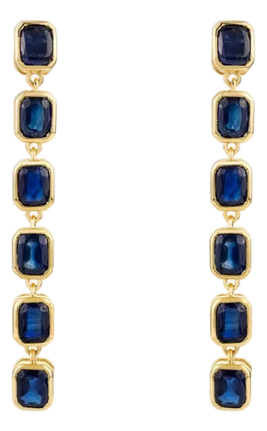 Certified 6.21 Ct Blue Sapphire Long Dangle Earrings in 14k Gold- A Pair