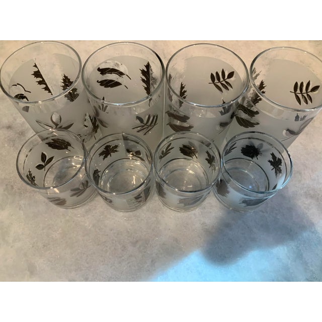 Libbey silver foliage glass set. Frosted white in two different sizes. Small 2.25 x 2.25 x 3 Large 2.75 x 2.75 x 4.5