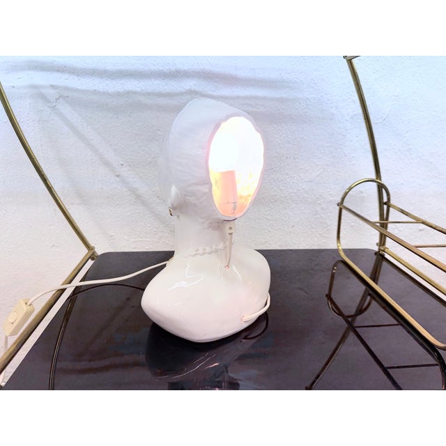 Ceramic Italian Table Lamp with a Womans Head Made of Ceramic, 70s/80s Design, 1970s For Sale - Image 7 of 15