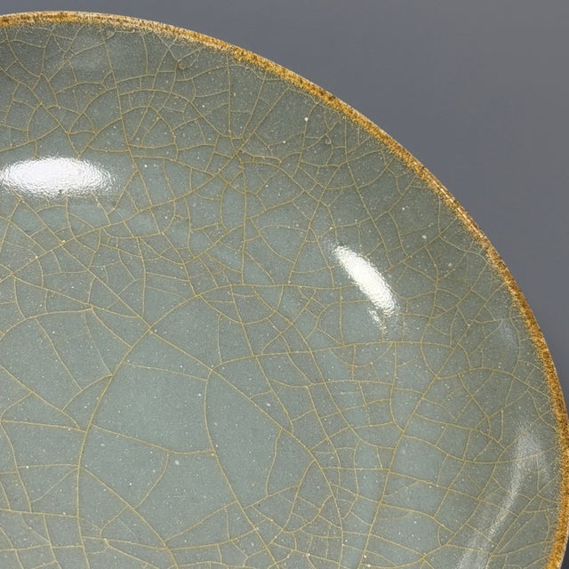 Chinese Antique Chinese Celadon Crackle‑Glaze Porcelain Brush Washer Bowl For Sale - Image 3 of 7