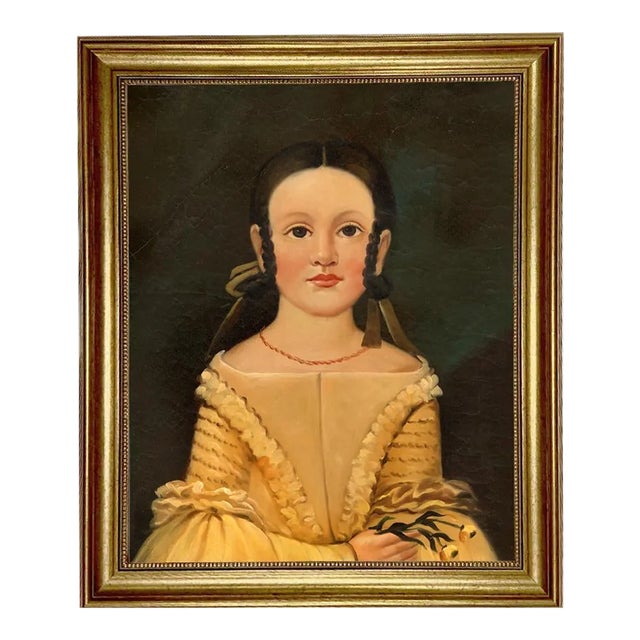 "Mary Jane With Flowers" Framed Portrait Print on Canvas in Antiqued Gold Frame For Sale