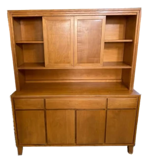 1950's Mid-Century Conant Ball Modernmates Solid Birch 2pc Hutch Cabinet