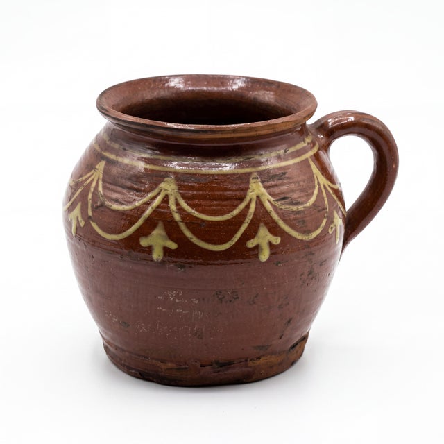 Antique French Terracotta Pot With Hand-Painted Swag Design For Sale - Image 11 of 11