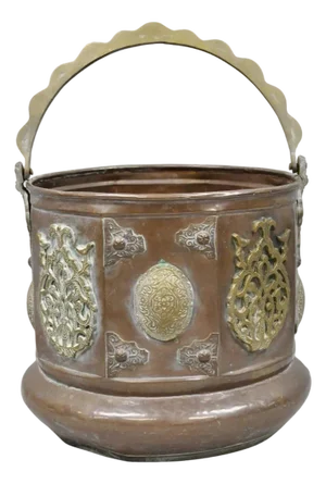 Antique Anglo Indian Middle Eastern Copper & Bronze Coal Bucket Cachepot Planter