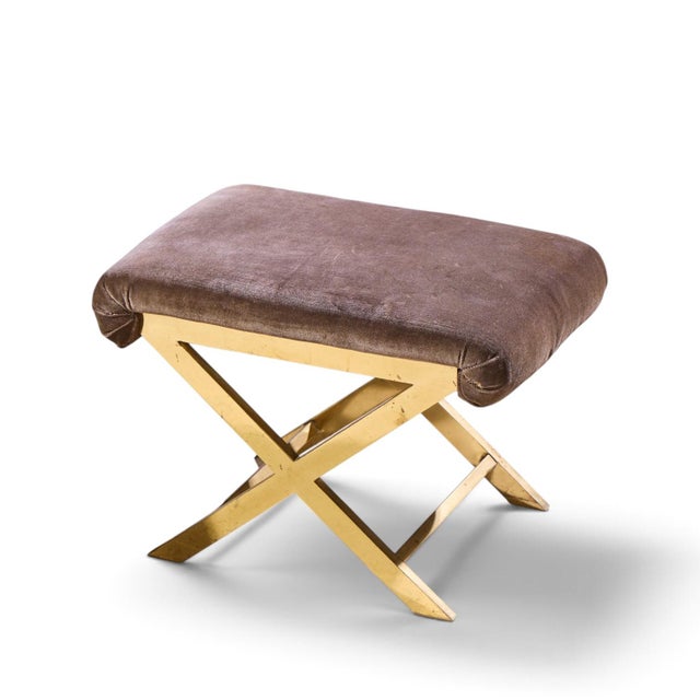 Warren Lloyd for Weiman Mid Century Brass X Base Stools - Pair For Sale - Image 11 of 12