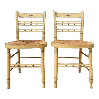 Rush Seated Bedroom Chairs, 1800s, Set of 2 For Sale