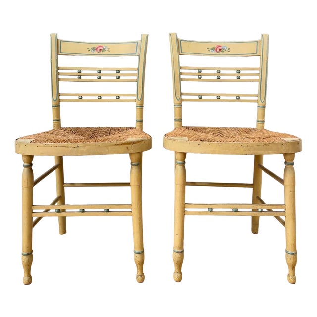 Rush Seated Bedroom Chairs, 1800s, Set of 2 For Sale