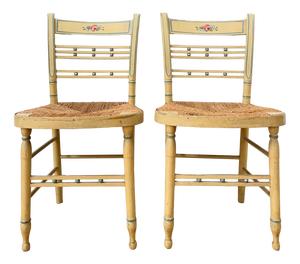 Rush Seated Bedroom Chairs, 1800s, Set of 2