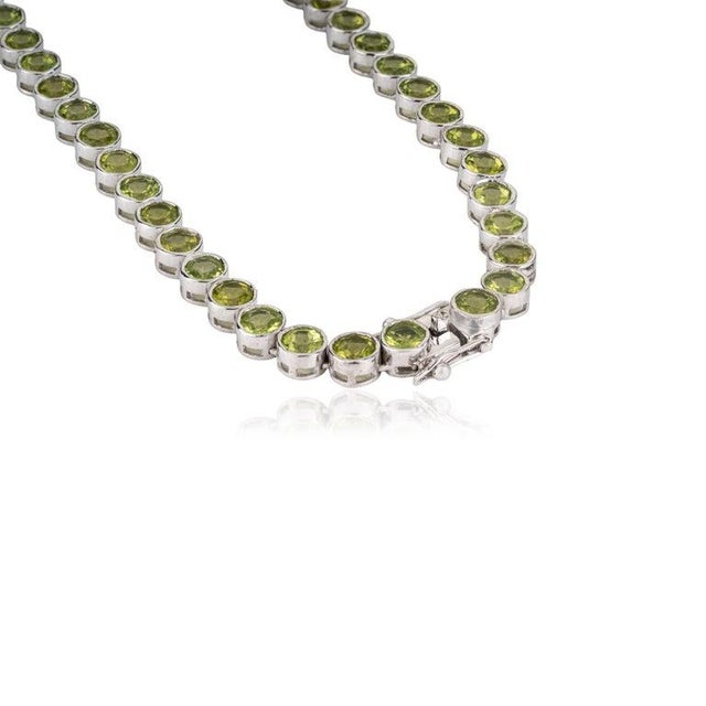 Art Deco Sterling Silver Green Peridot Birthstone Tennis Necklace for Womens For Sale - Image 3 of 12