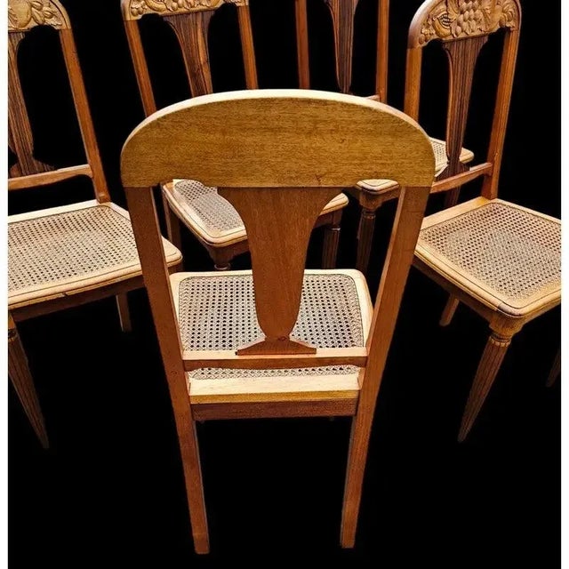 Late 19th Century Antique Late 19th Century Art Nouveau Caned Seat Dining Chairs- Set of 5 For Sale - Image 5 of 5