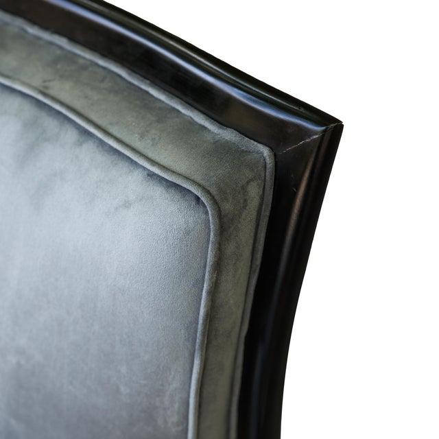 1950s Pair Mid-Century Modern/Art Deco Ebonized Lounge Chairs With Velvet Upholstery For Sale - Image 5 of 6