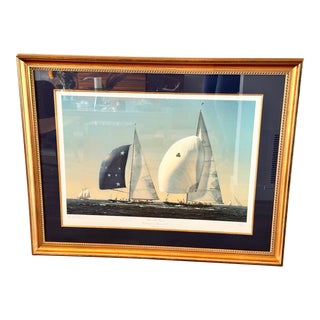 America's Cup Sailboat Lithograph Signed by Michael Keane "On the Run: Endeavor vs Shamrock" For Sale