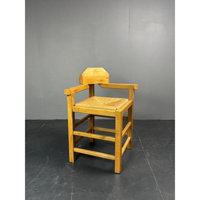 Mid-Century Modern Postmodern Brutalist Dutch Oak Corner Chair with Rush Seat, 1970s For Sale - Image 3 of 18