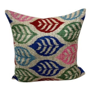 Turkish Modern Multicolor Velvet Silk Ikat Pillow Cover For Sale